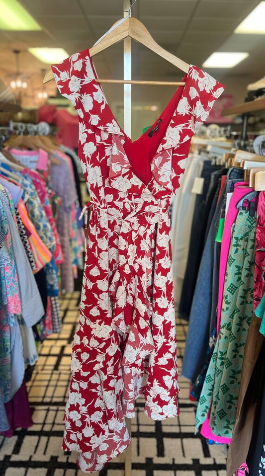 Lulu's - "All the Lovely Days" Red Floral Print Wrap Dress