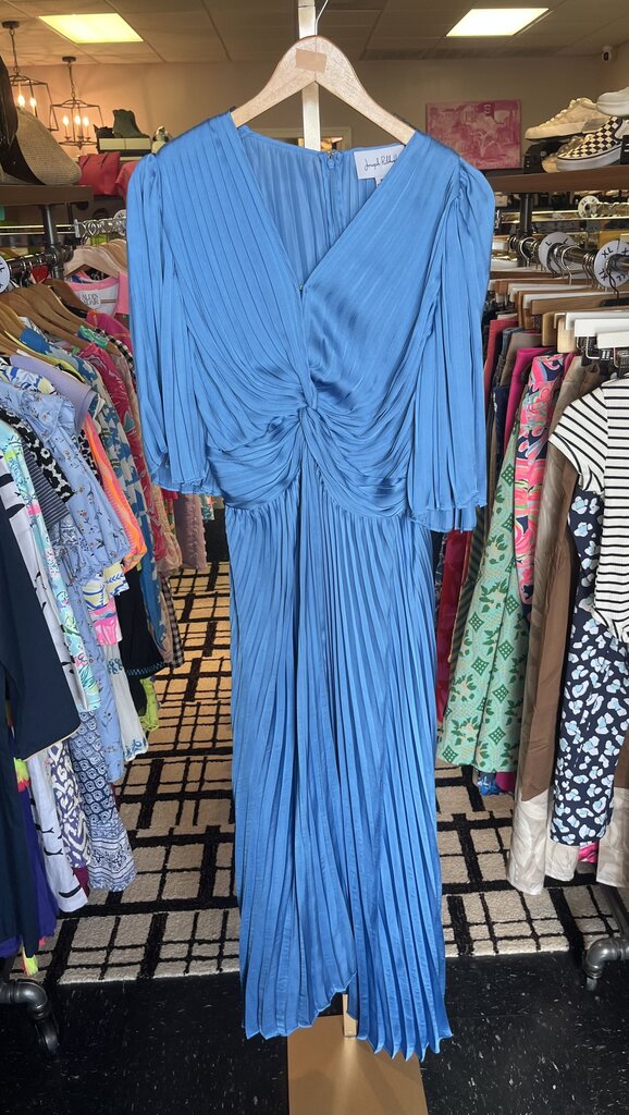 Joseph Ribkoff - Pleated Satin Midi Dress in Coastal Blue