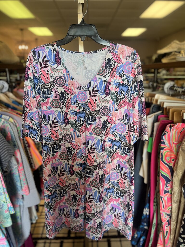 Lulu B - V-Neck Dress in "Bright Jungle" Print