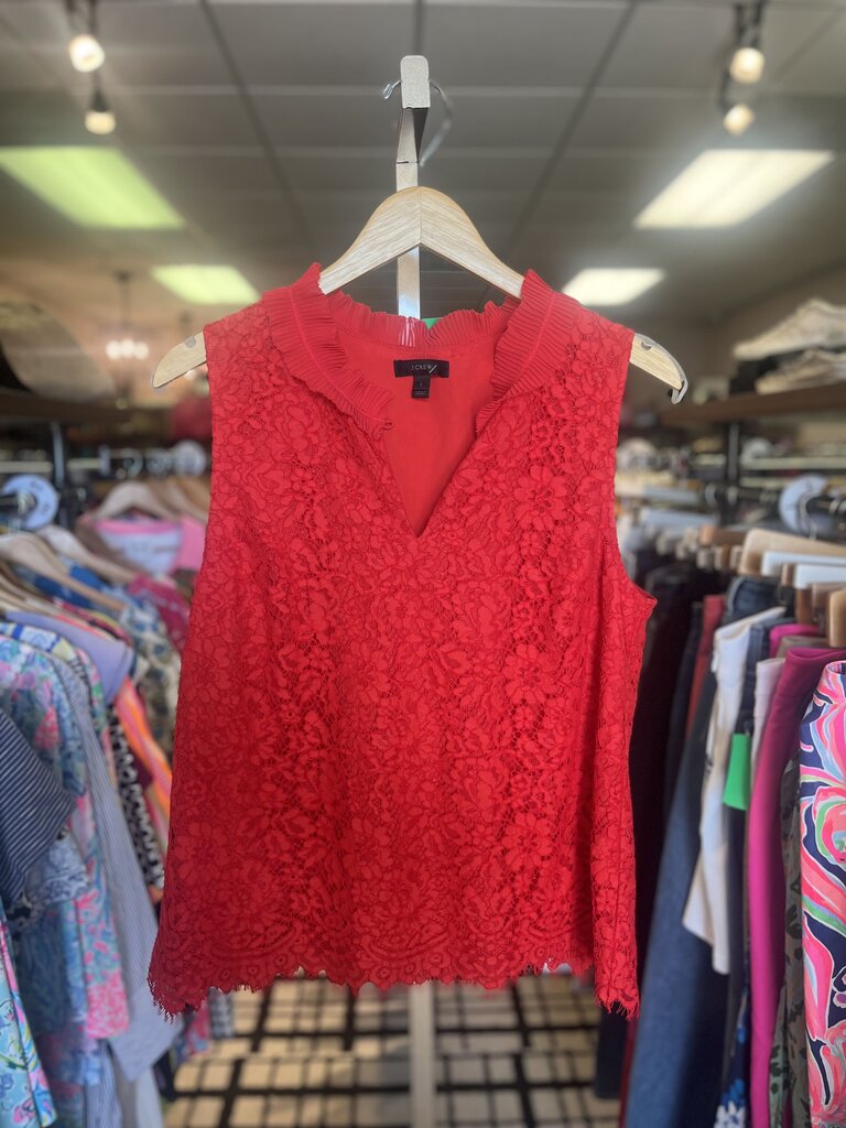 J. Crew - Ruffleneck Lace Top In Cherry Red