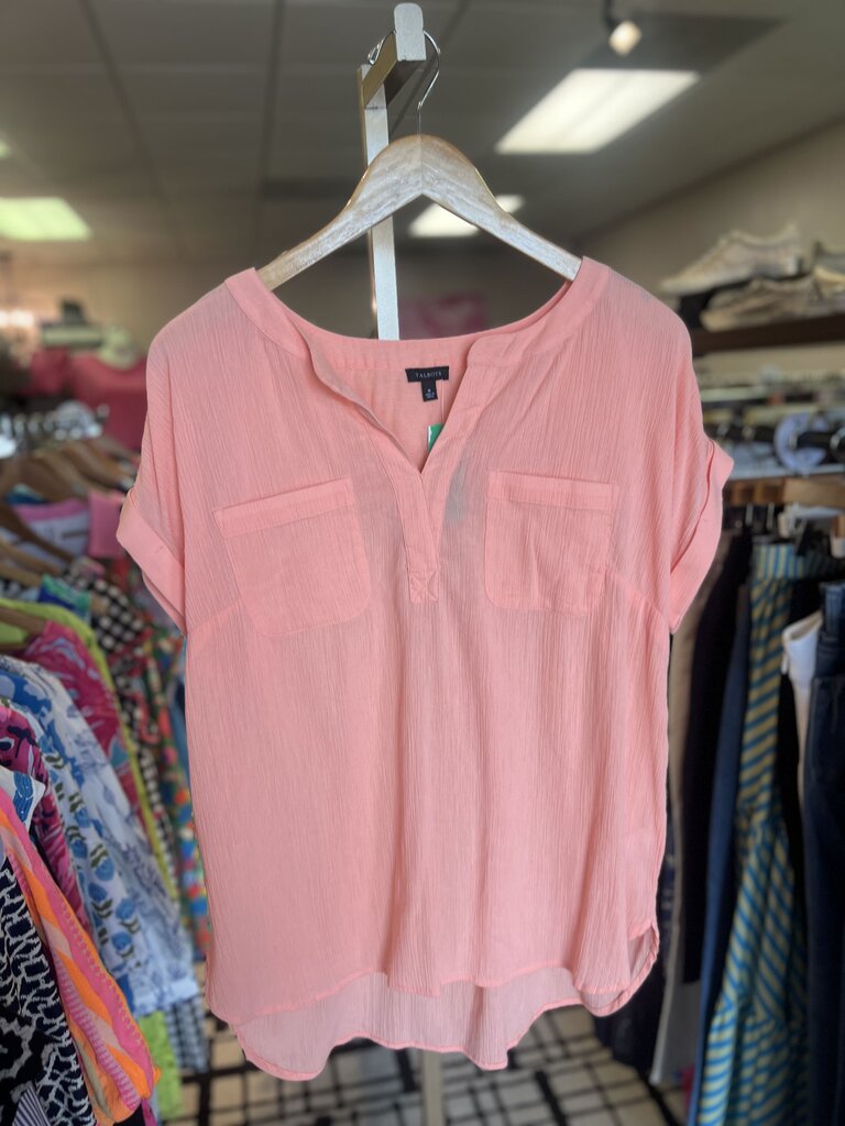 Talbots - SS V-Neck Gauze Top - Peach