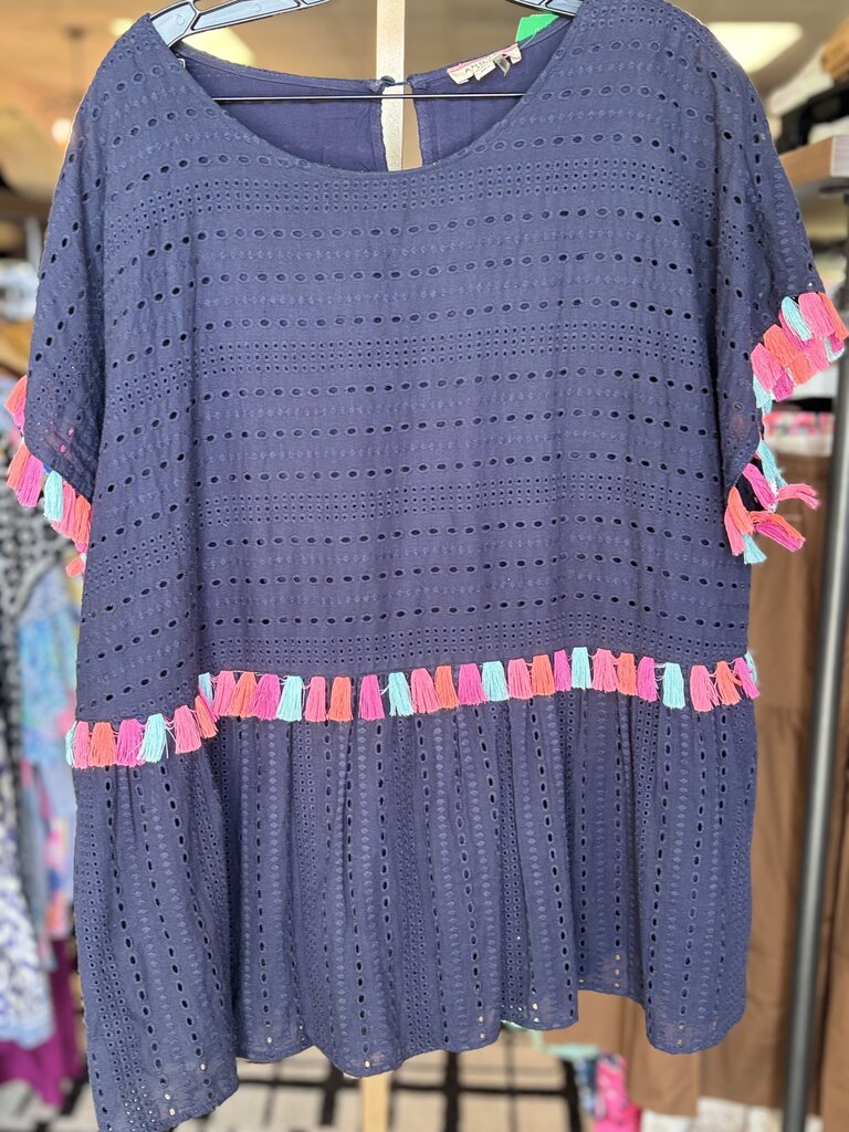 Andree by Unit - Eyelet Tassel Top - Navy