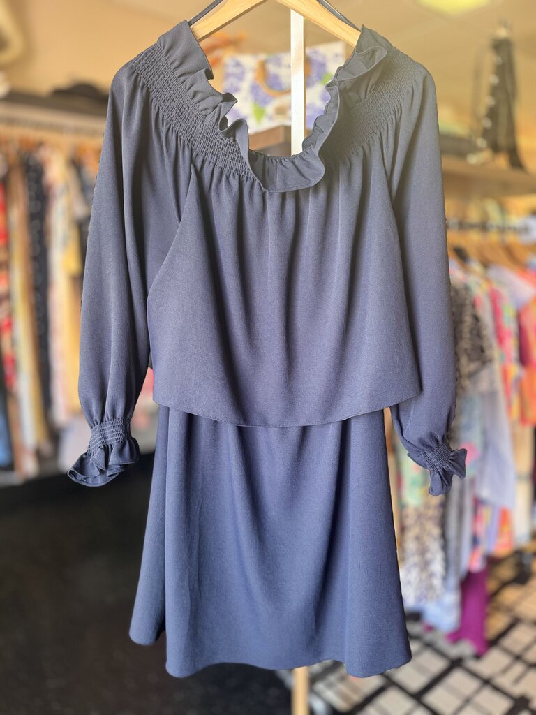 DVF - Georgie Ruffled Popover Crepe Dress in Navy
