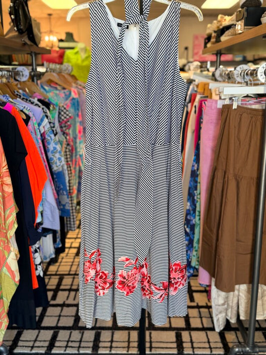 Talbots NWT- Sleeveless Striped Floral Embroidered Dress