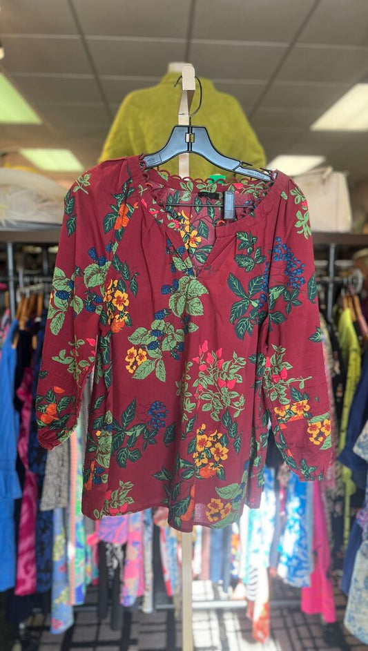 Talbots- Poplin Fruits & Leaves Top - Red