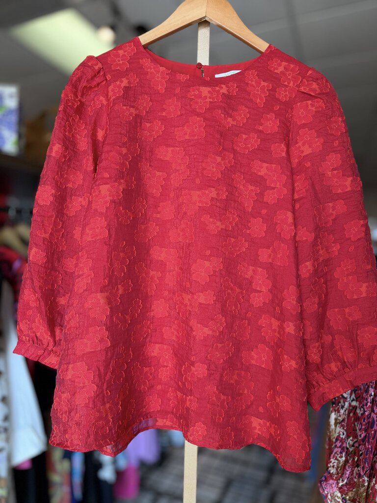 Jade Melody Tam -Textured Floral Blouse - Red
