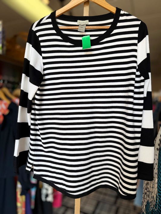 Multiples - Striped Crewneck Sweater - Black/White