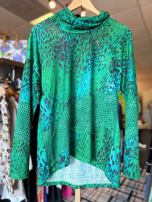 Picadilly - Cowl Neck Animal Print Top - Green