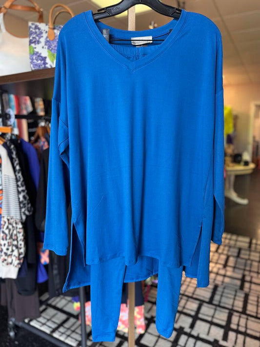 Zenana - Round Neck Tee & Leggings Set - Blue