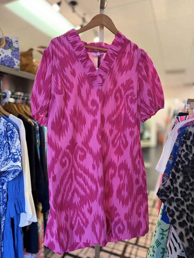Crown & Ivy NWT -Puff Sleeve Mini Dress in Pink Ikat Print