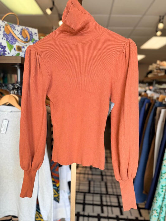 Love Tree - Ribbed Turtleneck Balloon Sleeve Sweater - Brown