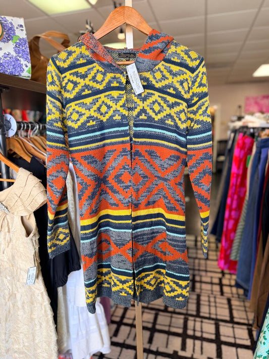 Baciano by Bacci - Hooded Open-Front Cardigan in Aztec Print