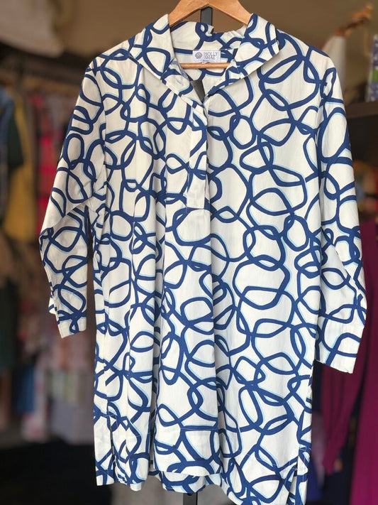 Holly Shae - Arden Dress in Geometric Print - White/Blue