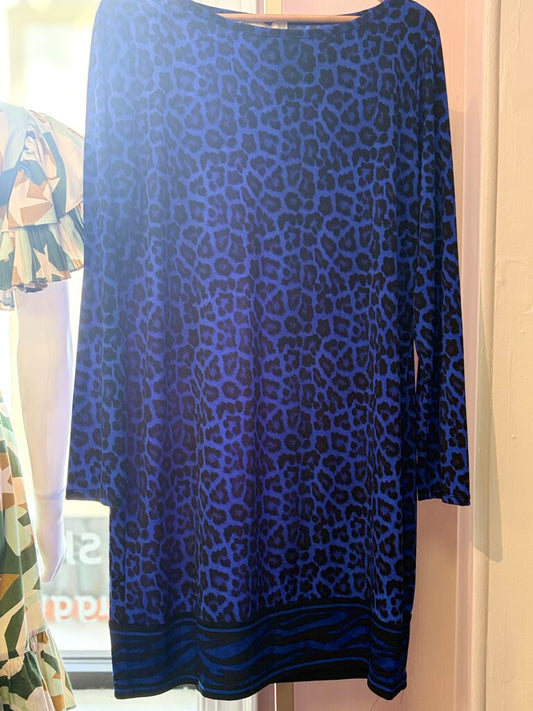 Michael Kors - LS Leopard Print Shift Dress - Blue