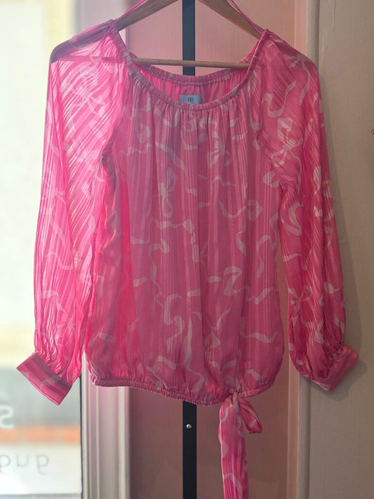 Cece - Off the Shoulder Pink Satin Bow Top -