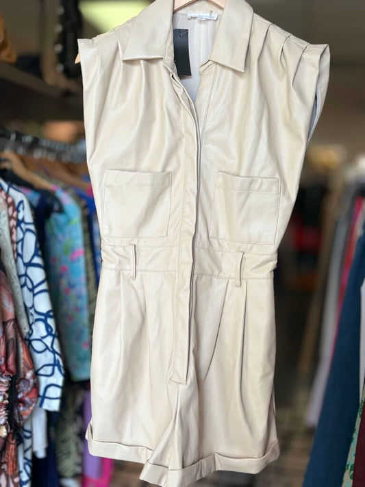 Grey Lab - Faux Leather Romper - Tan