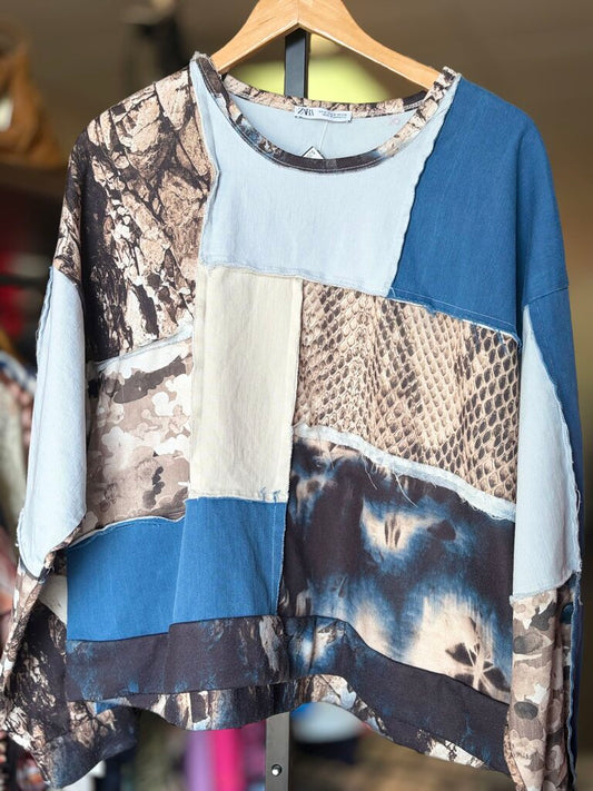 Zara- Mixed Media Patchwork LS Top