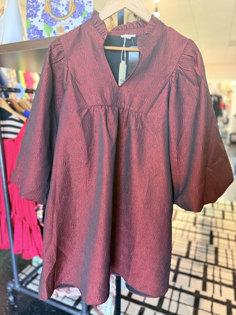Jodifl NWT - Puff Sleeve Textured Dress - Burgandy