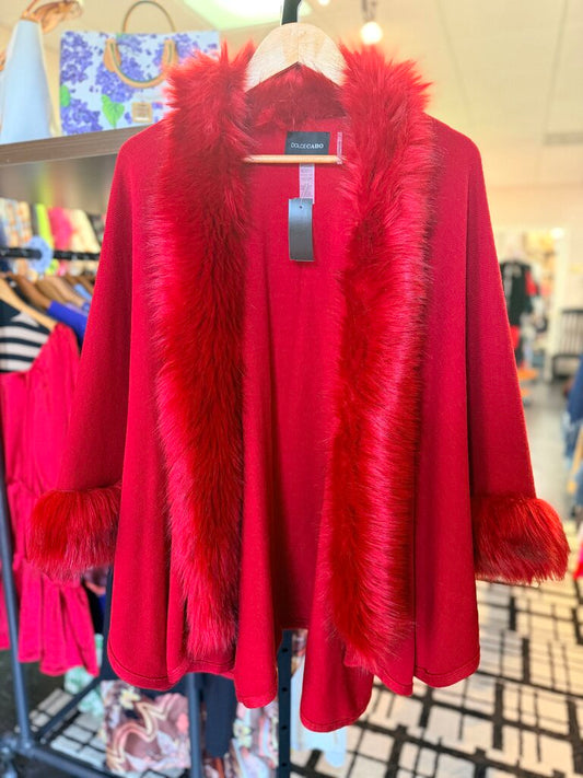 Dolce Cabo - Fur Trim Poncho - Red