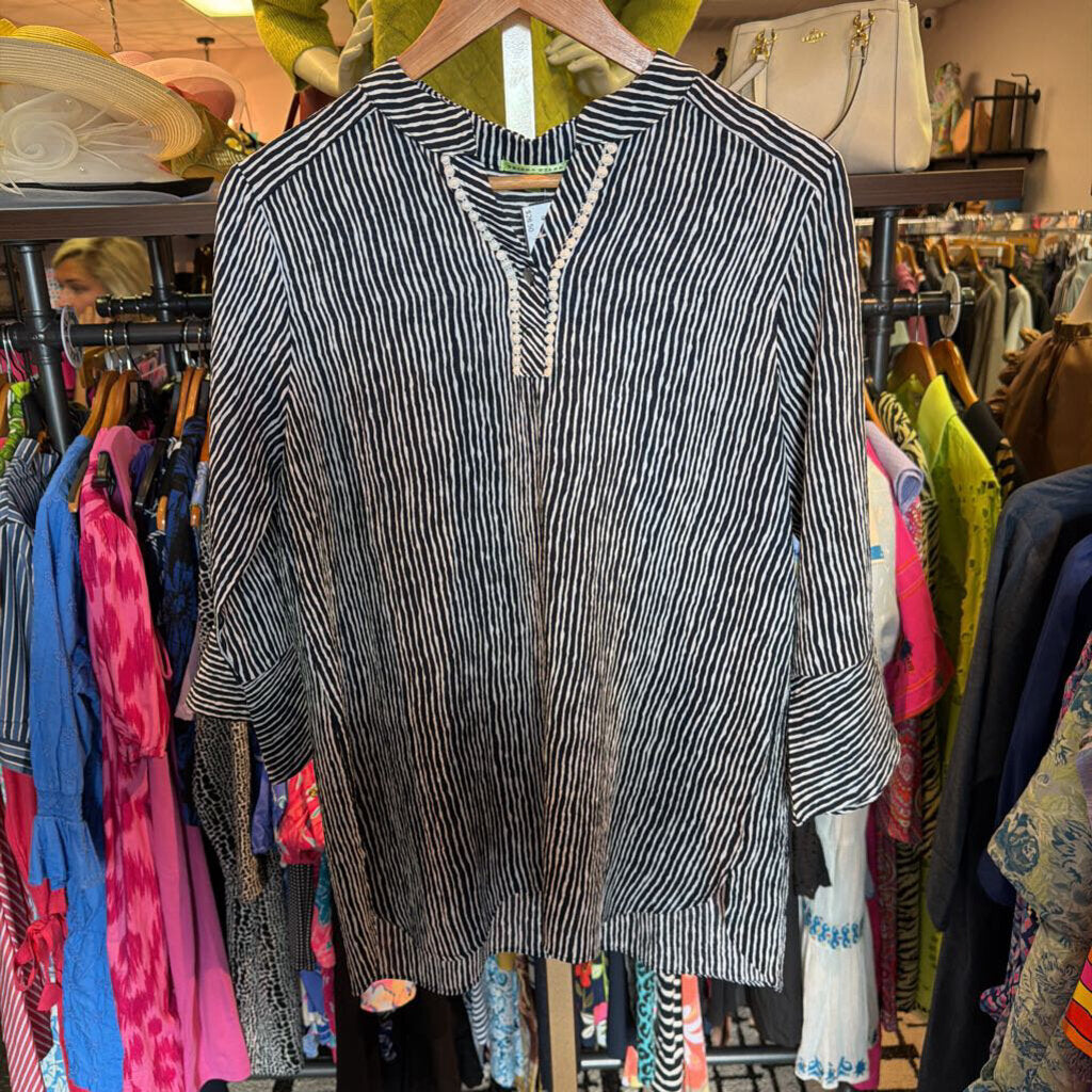 Trisha Tyler - Striped Tunic Top - Navy Blue