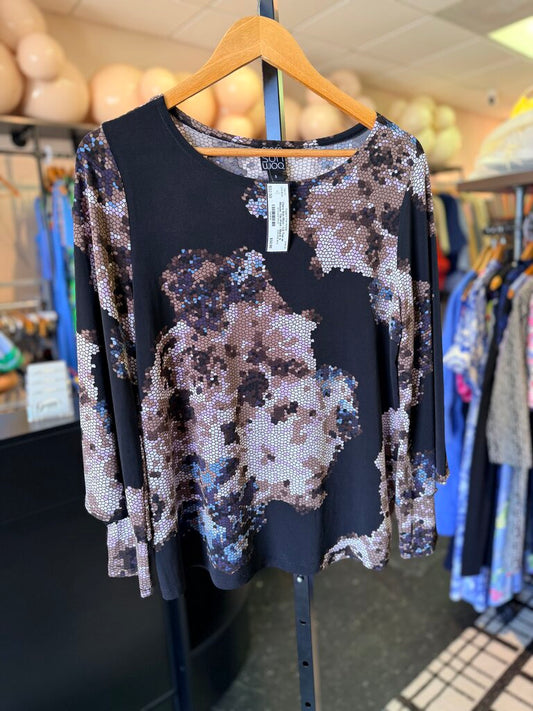 Clara Sun Woo - LS Top w. Mosaic Tile Print - Black