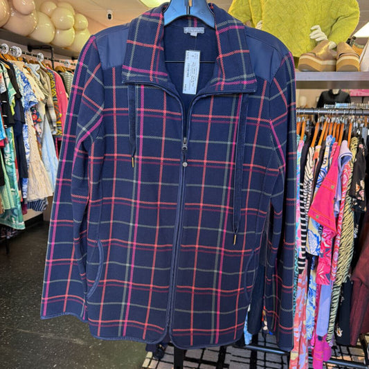 T by Talbots - Full Zip Knit Plaid Jacket - Navy