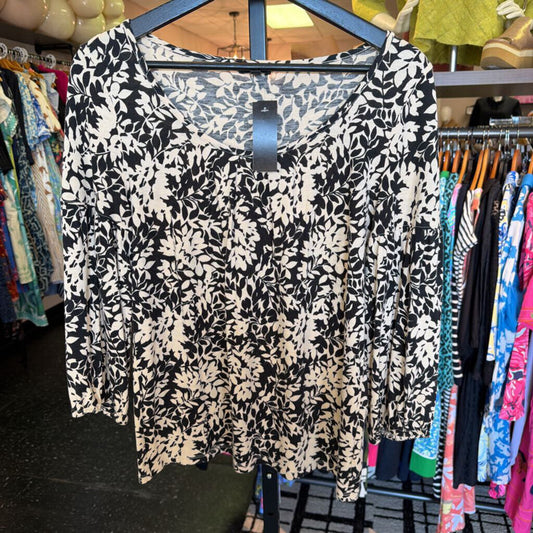 Talbots - Balloon Sleeve Knit Top w. Floral Print - Black/Tan