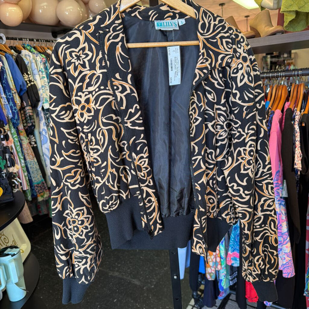 VTG Lily's - Floral Print Bomber Jacket - Black
