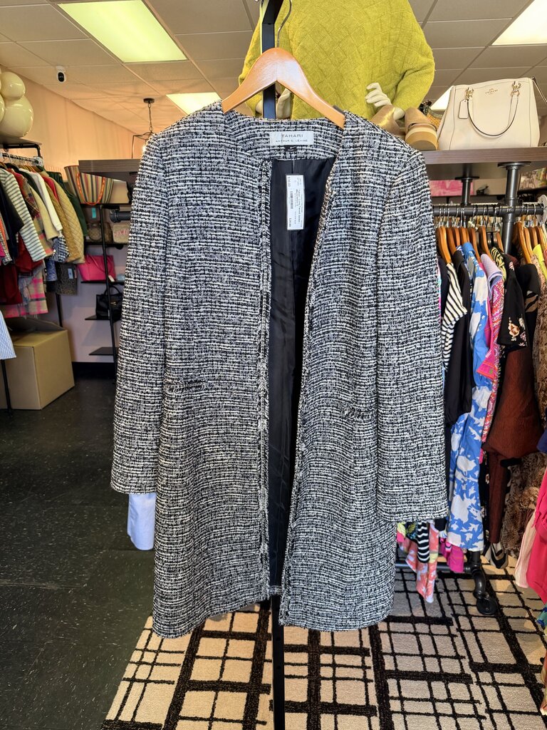 Tahari - Long Tweed Jacket - Black/White