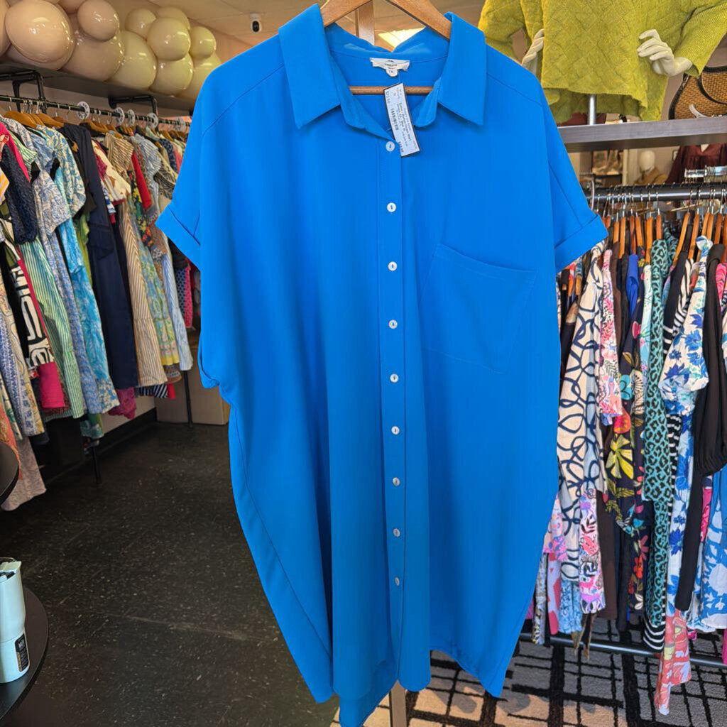 Entro - Button Down Shirt Dress SS - Blue