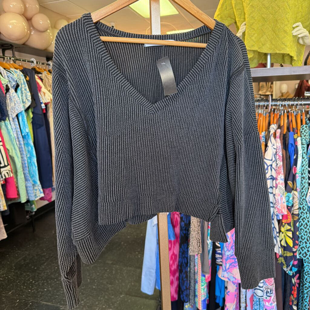 Altar'd - LS Ribbed V-Neck Top - Charcoal