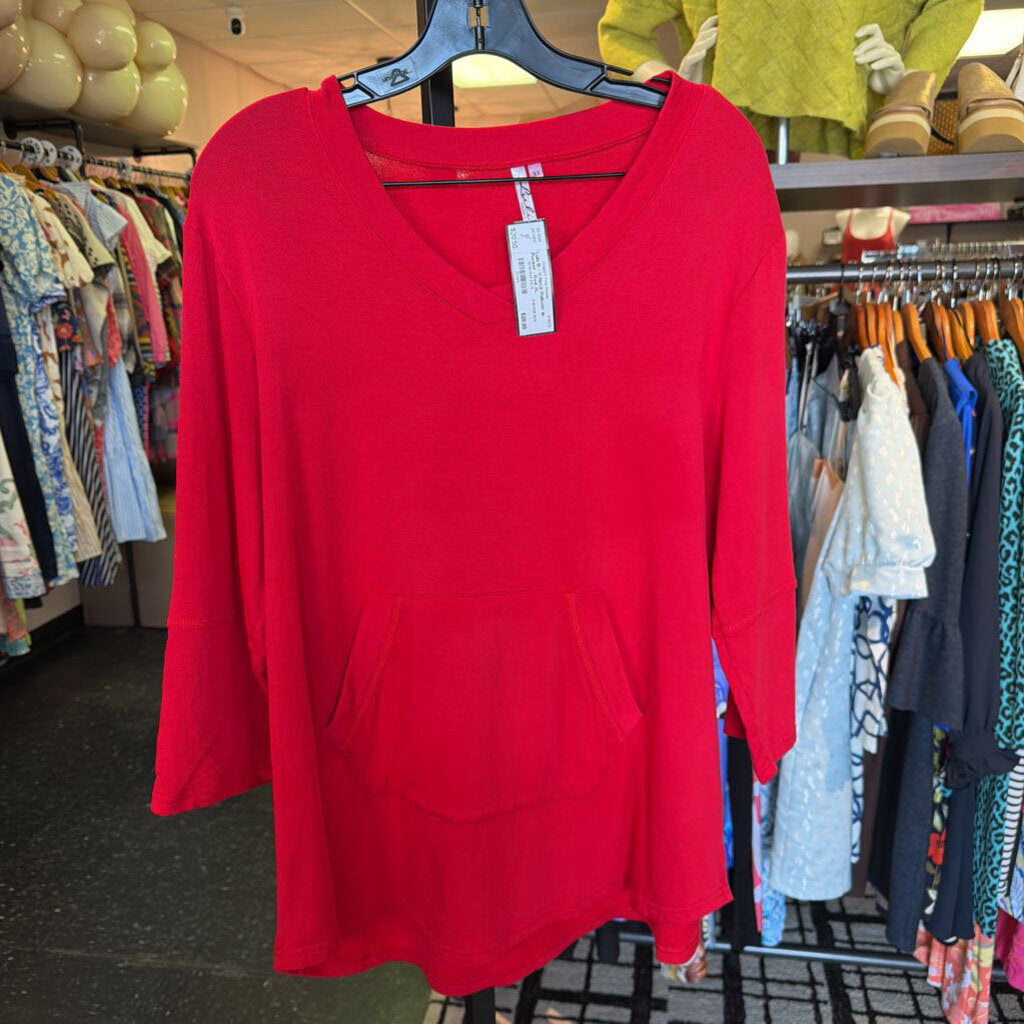 Lulu B - V-Neck Pullover w. Pocket - Red