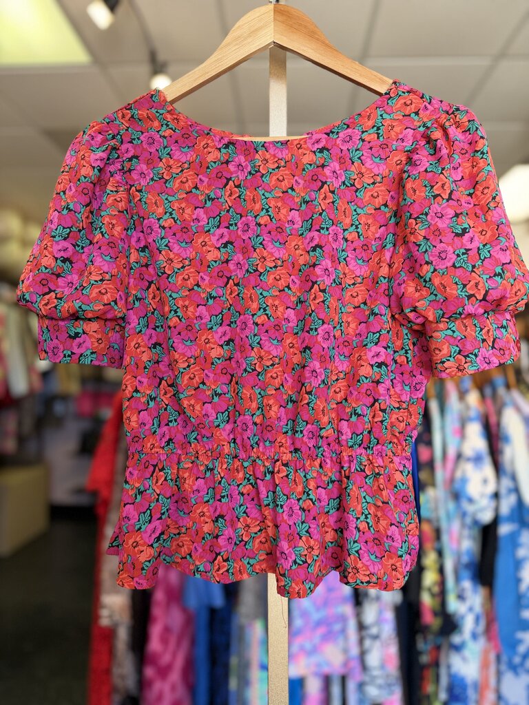 Mi Ami - Puff Sleeve Peplum Top in Floral Print