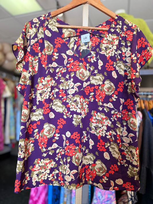 Cabi - A la Mode Blouse in Floral Print - Plum