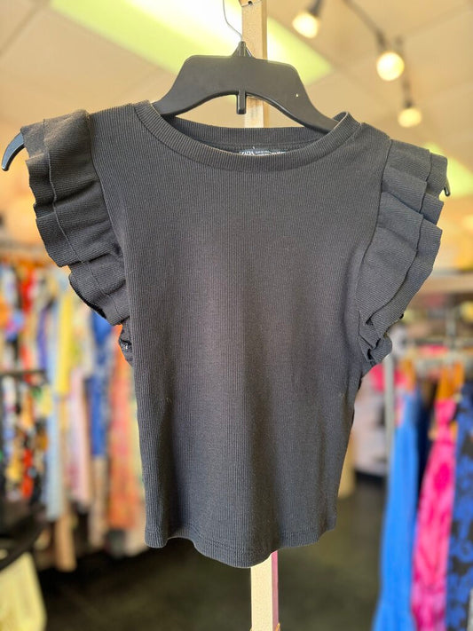Zara - Flutter Sleeve Baby Tee - Black