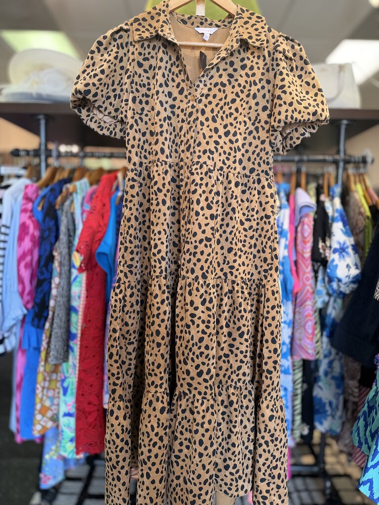 Crown & Ivy - Tiered Corduroy Maxi Dress - Cheetah Spot
