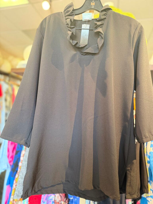 VTG H&H - LS Ruffleneck Top- Black