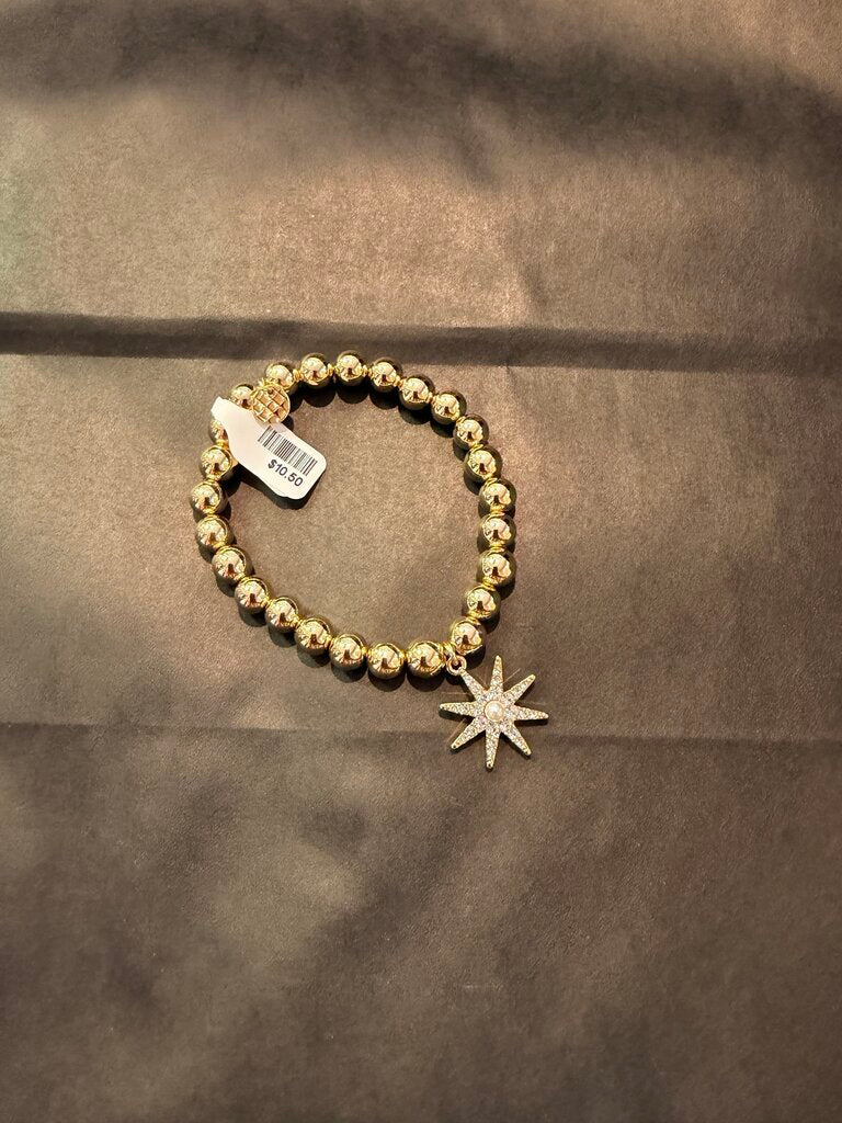 Talbots - Gold Beaded Bracelet w. Starburst - Gold