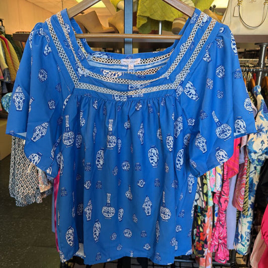 Mary Square NWT -Heidi Top | Ginger Jars Blue