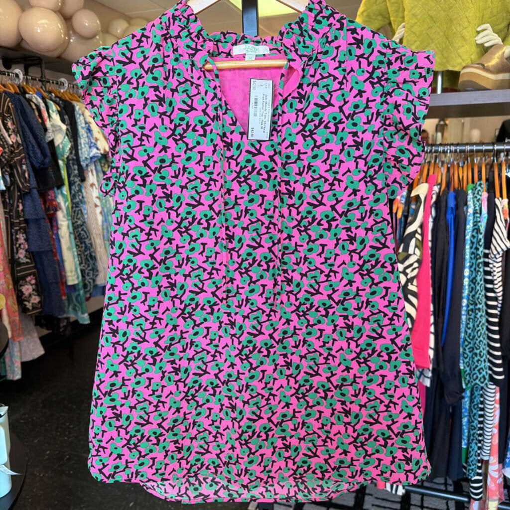 Jade Melody Tam- SS Floral Print Flutter Top - Pink