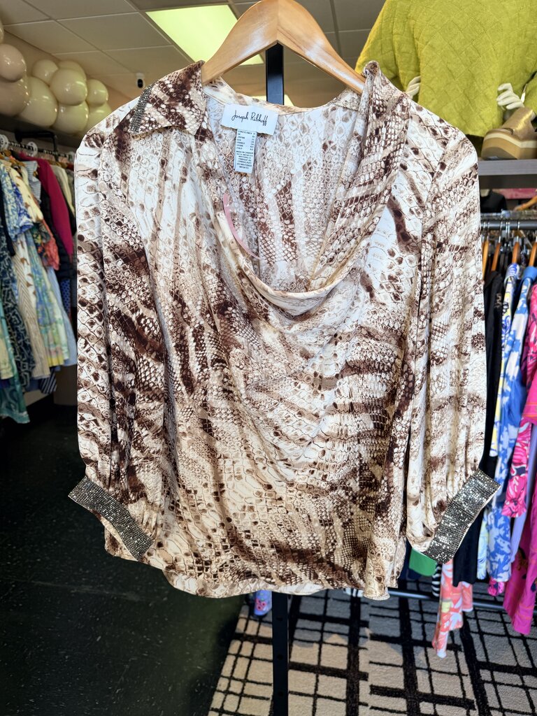 Joseph Ribkoff - Snakeskin Print Blouse w/ Rhinestone Cuffs
