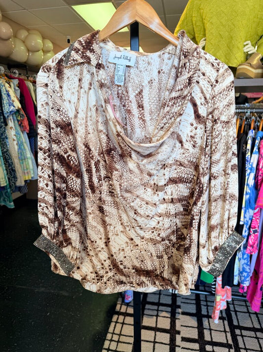 Joseph Ribkoff - Snakeskin Print Blouse w/ Rhinestone Cuffs