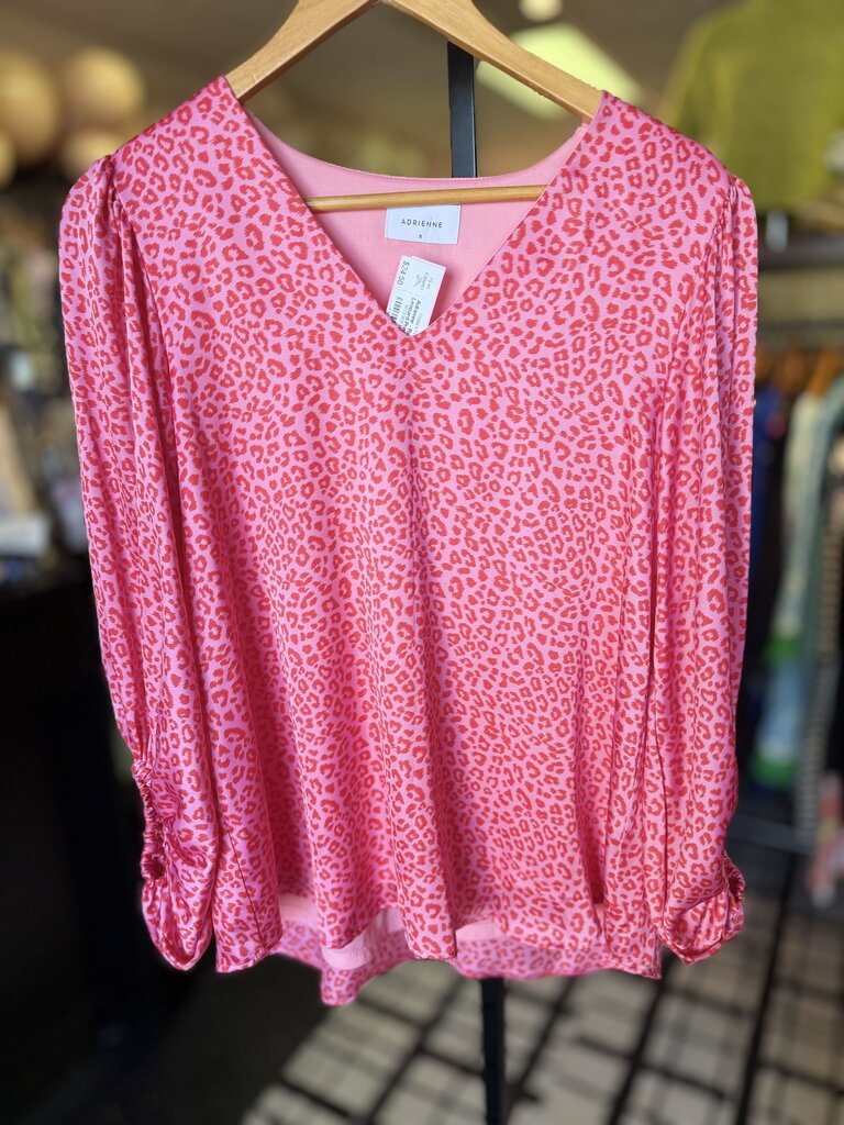 Adrienne - Ruched Sleeve Pink Leopard Print Top