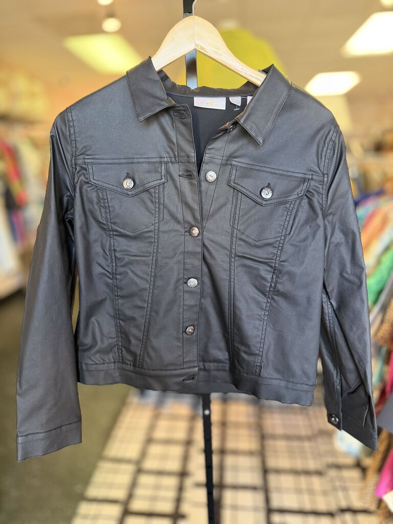 Belle Kim Gravel - Rebellious Coated Twill Jean Jacket in Black