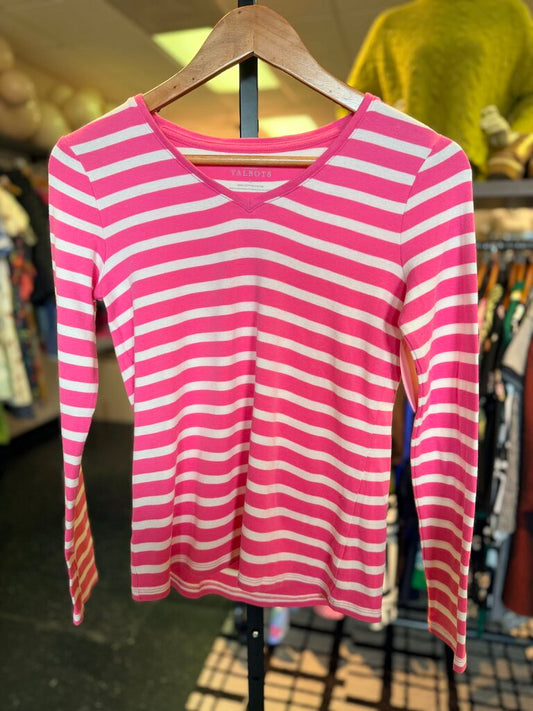 Talbots - Cotton V-Neck Tee LS - Pink Stripes