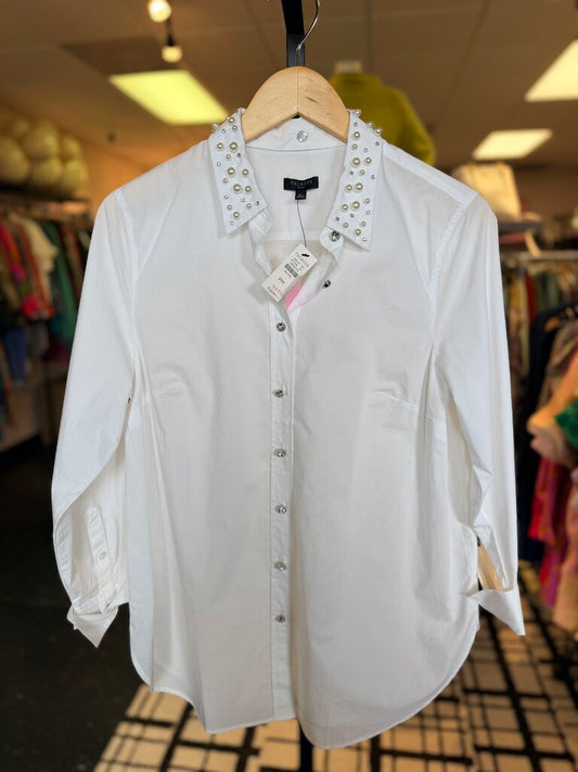 Talbots NWT - Pearl & Rhinestone Embellished Button Down - White
