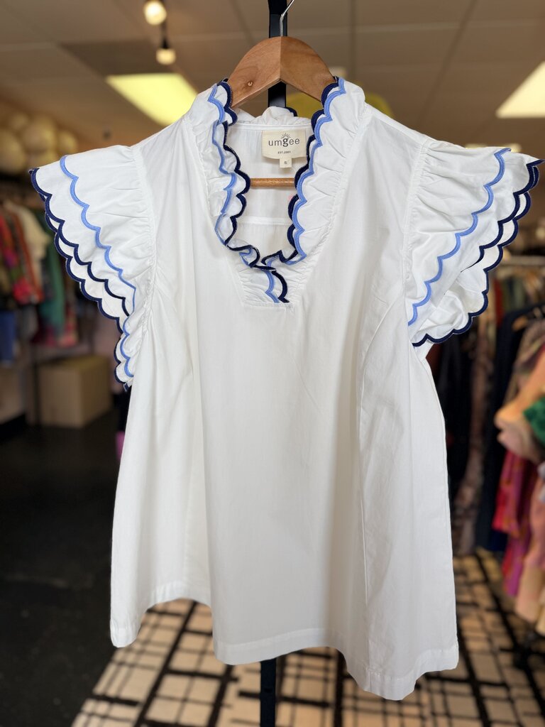 Umgee - SS White Top w. Ric Rac Ruffle Detail