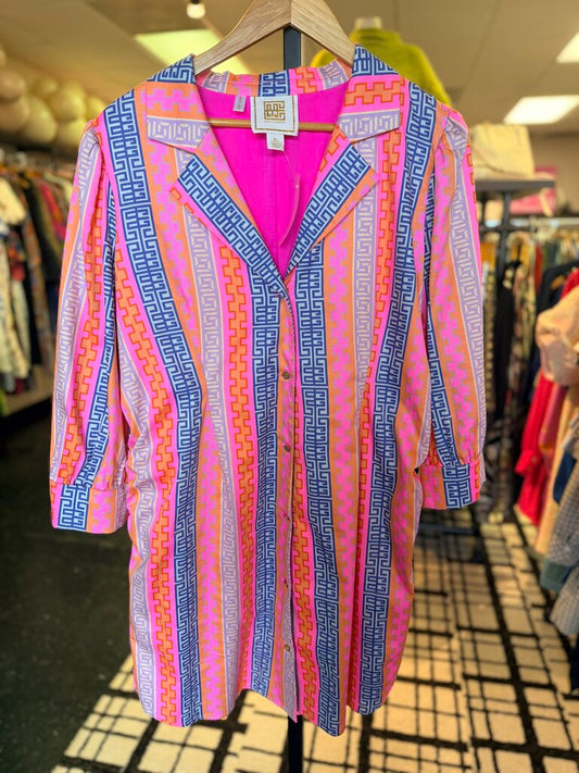 Emily McCarthy - Felicity Dress in Pink Geometric Stripe Print