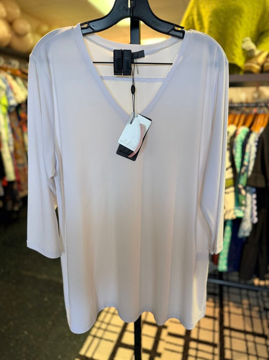 Alisha D - LS V-Neck Top - White