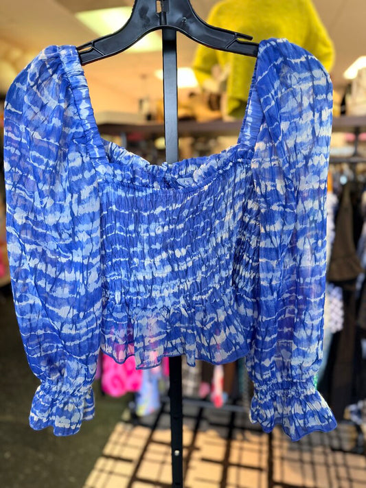 Zara - LS Smocked Blouse - Blue/White